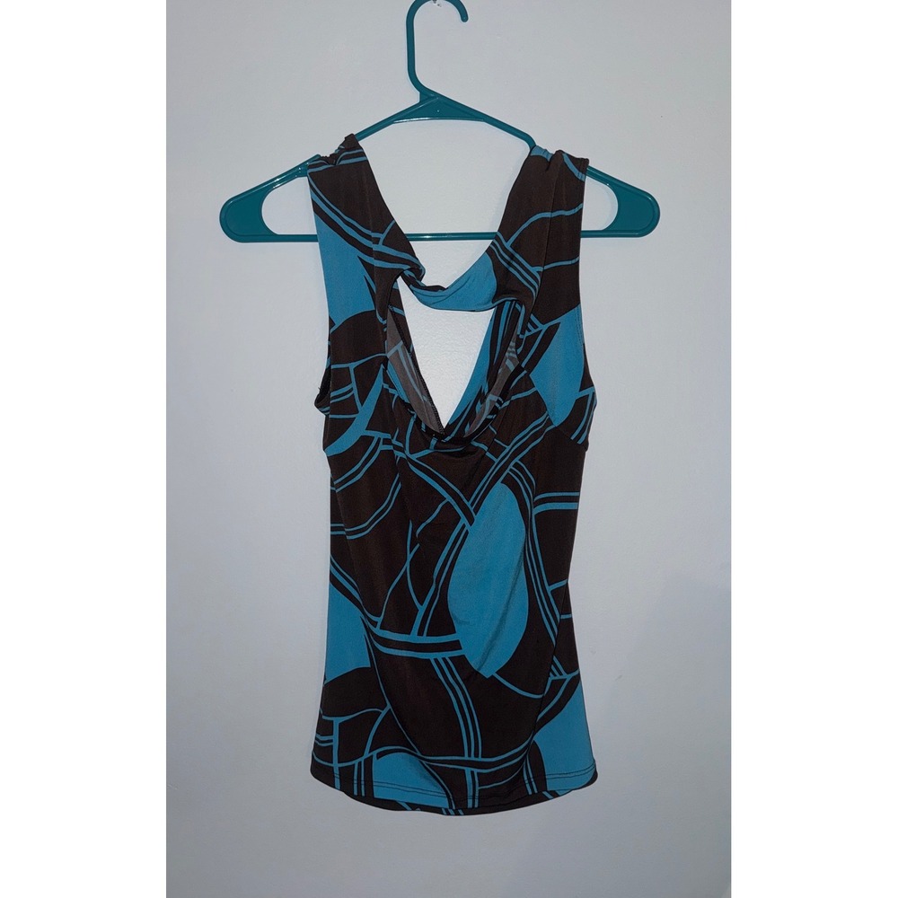Candies Geometric Turquoise & Brown Flowy Blouse Tank Size XL Jrs Y2K Vintage